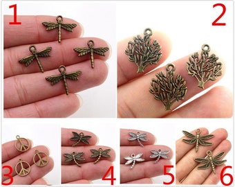 30/1/15pcs 19x16/60x50/24x23/18x14mm Antique Argent et Bronze Plaqué Libellule Pendentif Charms Faits À La Main: DIY pour bracelet collier