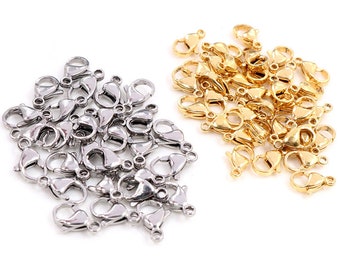 30pcs 12*7mm 10*5mm 13*8mm 11*7mm Stainless Steel Gold Lobster Clasp Hooks for Necklace&Bracelet Chain DIY Fashion Jewelry Findings