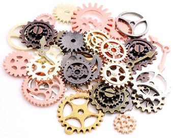 Mix 50pcs vintage Steampunk Charms Pendentif Gear Antique Gold Bronze Silver Color Fit Bracelets Collier DIY Métal Bijoux Fabrication