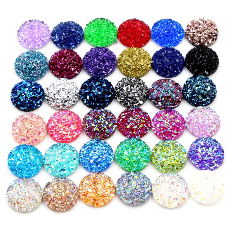 New Fashion 40pcs 8mm 10mm 12mm Mix Colors Natural Stone Convex Series Flat back Resin Cabochons Jewelry Accessories Wholesale Supplies Mixed Randomly