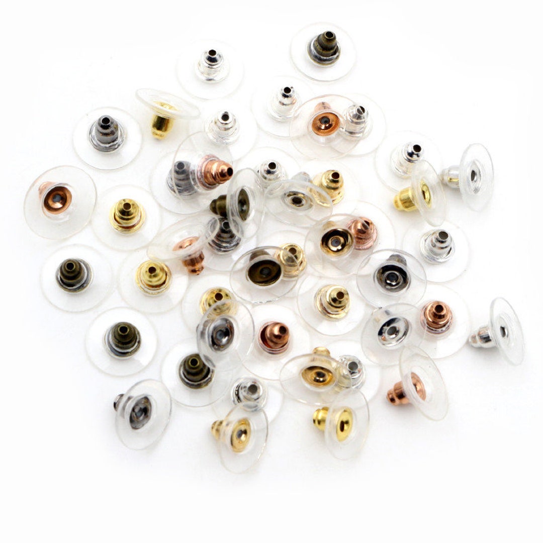 100pcs 11x6mm Plastic Metal Earring Backs Bullet Stoppers Earnuts Ear ...