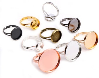 8-20mm 10pcs Classic 9 Colores Chapado Hierro Metal Ajustable Anillo Ajustes En Blanco / Base, Ajuste 8-20mm Cabujones de Vidrio, Botones; Biseles de anillo