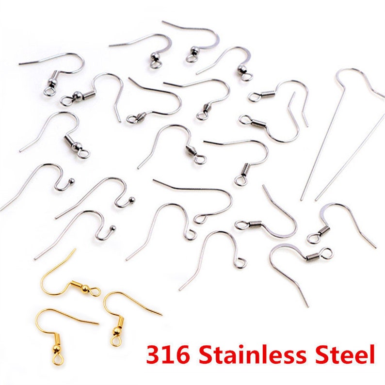 Never Fade 50-100pcs/lot 316 Stainless Steel Earring Hooks Earwire Clasp Hook for Earrings DIY Jewelry Making Supplies Findings image 1