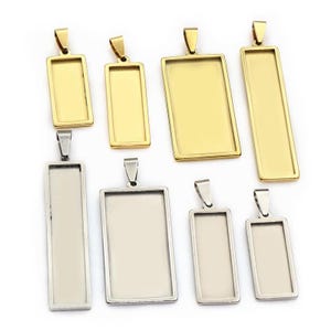 5pcs Stainless Steel 10x25mm 10x50mm Inner Size Rectangle Pendant Cabochon Base Cameo Blank Setting Tray for DIY Jewelry Making