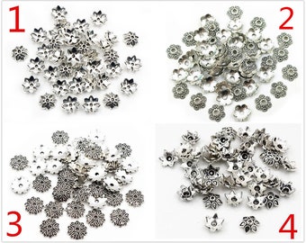 10/12mm 50pcs Beads Cap Antique Silver Color Flower Shape Bead End Caps Findings For Women Jewelry Making End Caps