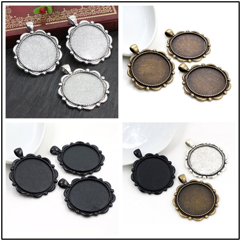 5pcs 30mm Inner Size Antique Silver and Bronze and Black Classic Style Cabochon Base Setting Charms Pendant image 3