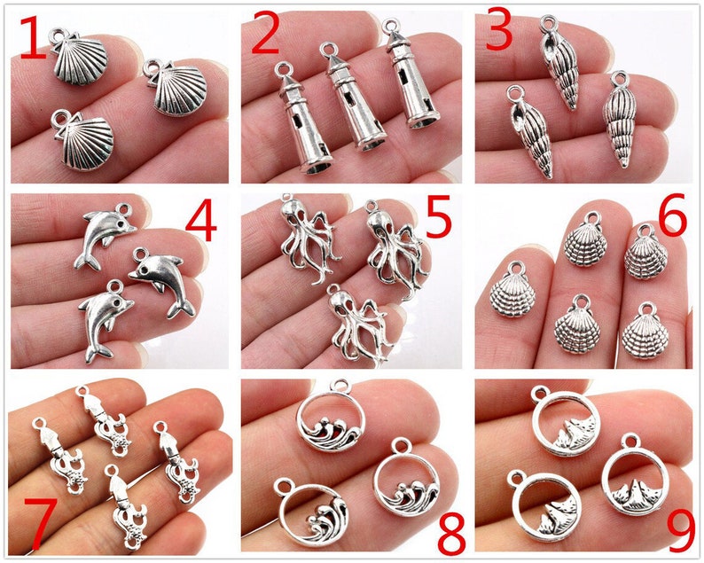 30/12/10/15pcs Antique Silver Shell Charm Pendant for Jewelry Making image 1