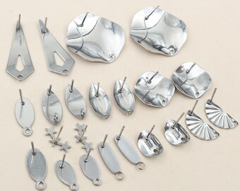 20 postes de acero inoxidable con forma geométrica poligonal irregular para pendientes, ideales para manualidades y joyería.
