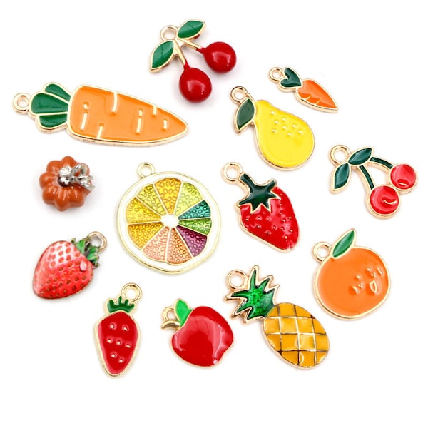 10 pcs/lot fruits émail métal breloques pomme Orange carotte pendentif pour collier à faire soi-même Bracelet fabrication de bijoux résultats fournitures