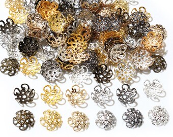 200 Uds 8/9mm bronce oro plata Color flor espaciador cuentas dijes para Diy pulseras con cuentas collar accesorios para hacer joyas