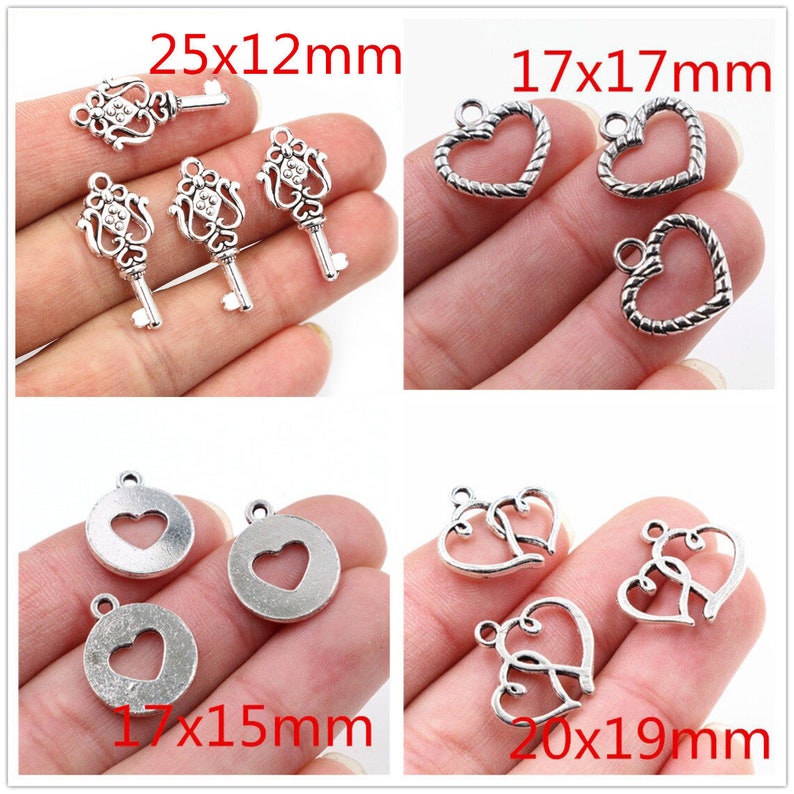 30/20/6pcs Antique Silver/Gold/Bronze/Antique Gold Heart Charms Pendant image 2