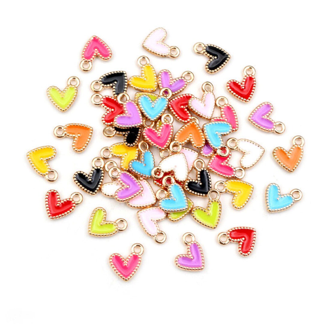 50pcs 9x10mm Small Colorful Alloy Heart Charms Cute Love Pendants for ...
