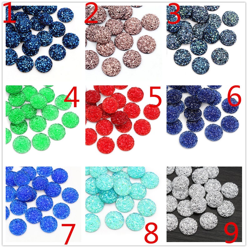 New Fashion 40pcs 8mm 10mm 12mm Mix Colors Natural Stone Convex Series Flat back Resin Cabochons Jewelry Accessories Wholesale Supplies image 2