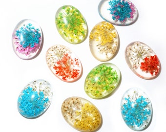 New Fashion 10pcs Fit 18x25mm Blue White And White Yellow And Green Yellow  and Red Natural Dried Flowers Cabochons Cameo