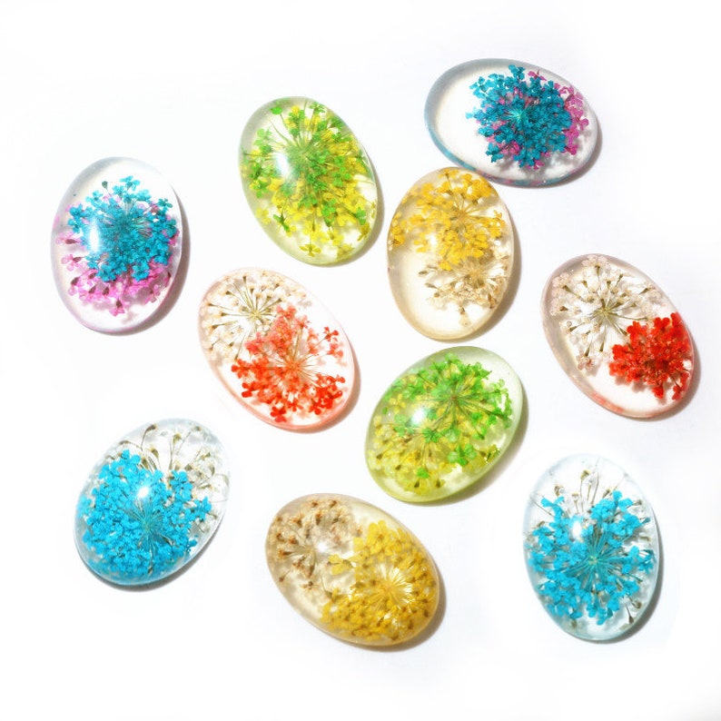 New Fashion 10pcs Fit 18x25mm Blue White And White Yellow And Green Yellow and Red Natural Dried Flowers Cabochons Cameo mix