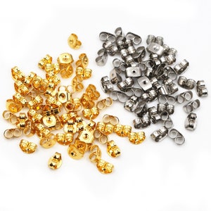 5x4/6X5mm 100pcs High Quality Stainless Steel Gold Plated Earring Back Plug Earring Settings Base Ear Studs Back Earring Stopper Wholesale image 1