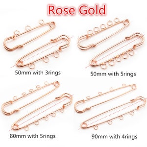 5pcs/lot Safety Pins Brooch Blank Base Brooch Pins 50/80/90mm Pins 3/5 Rings Jewelry Pin for Jewelry Making Supplies Accessorie Rose Gold