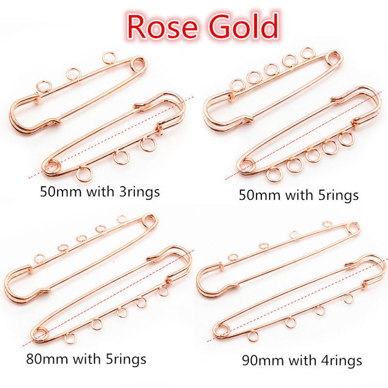 5pcs/lot Safety Pins Brooch Blank Base Brooch Pins 50/80/90mm Pins 3/5 Rings Jewelry Pin for Jewelry Making Supplies Accessorie Rose Gold