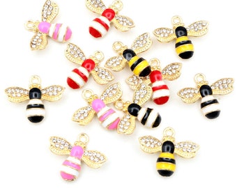 10pcs 18x22mm Enamel Bee Charm for Jewelry Making Cute Earring Pendant Bracelet Necklace Accessories Diy Finding Craft Supplies