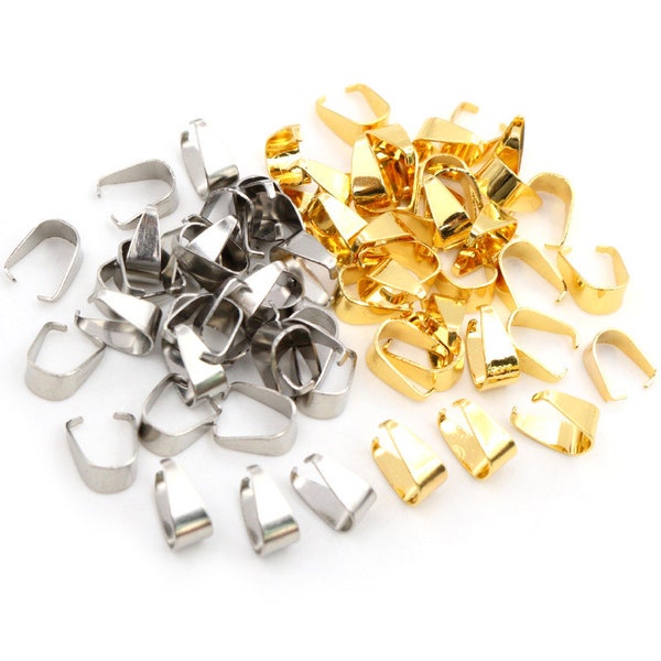 100pcs Stainless Steel Gold Plated Pendant Pinch Bail Clasps Necklace Hooks Clips Connector For Jewelry Making Findings Accessories DIY