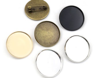 20mm 25mm 5 Colors Plated  Brooch Style High Quality Cameo Settings Cabochon Base Brass Copper Blank Tray