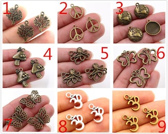 30/40/15/6/10/20pcs Antique Silver Bronze Plated Mushroom/Map/Butterfly Pendant Charms for DIY Necklace Jewelry Making Findings Accessories