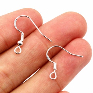 May include: Two silver earring hooks with a spring closure and a small ball at the top of the hook.