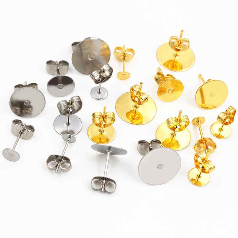 50-100pcs/lot Gold Stainless Steel Earring Studs Blank Post Base Pins With Earring Plug Findings Ear Back For DIY Jewelry Making image 4