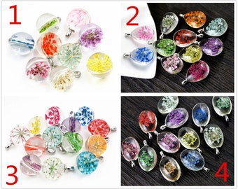 5pcs 31x18mm/25X18mm/15x18mm Glas getrocknete Blume Anhänger für Halskette Schmuck machen