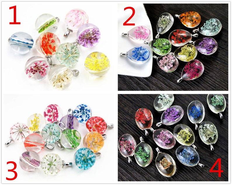 5 unids 31x18mm/25X18mm/15x18mm vidrio flor seca encantos colgantes para la fabricación de joyas de collar imagen 1