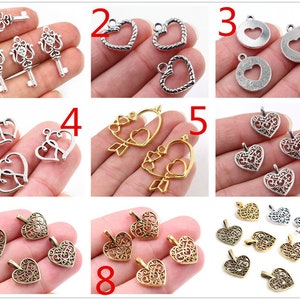 30/20/6pcs Antique Silver/Gold/Bronze/Antique Gold Heart Charms Pendant image 1