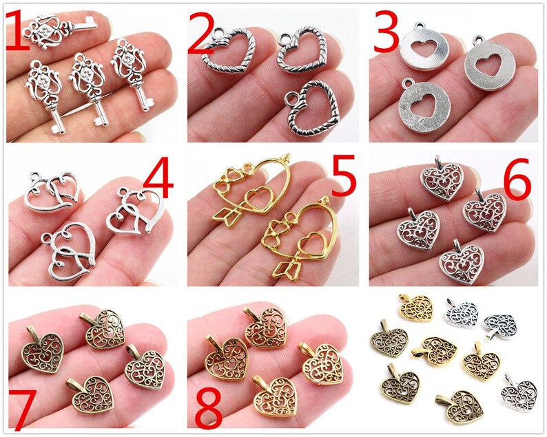 30/20/6pcs Antique Silver/Gold/Bronze/Antique Gold Heart Charms Pendant image 1