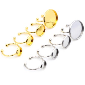 10pcs/lot 6 8 10 12 14 16 18 20mm Stainless Steel Gold Adjustable Ring Settings Blank Base,Fit 6-20mm Glass Cabochons Buttons Ring Bezels