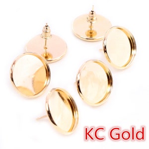 6mm 8mm 10mm 12mm 14/16/18/20mm 8 Colors Plated High Quality Stainless Brass Earring Studswith Ear plug Base,Fit 6-20mm Glass Cabochons image 7