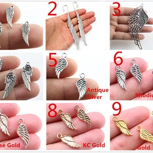 50/6/1/10/pcs 18x5/51x17/108x38/33x12/31x11/21x8mm/ Antique Silver Wings Feathers Charm image 1