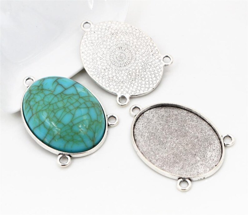 10pcs 18x25mm Inner Size Antique Silver and Bronze Colors Plated Three loops Style Base Setting Pendant image 1