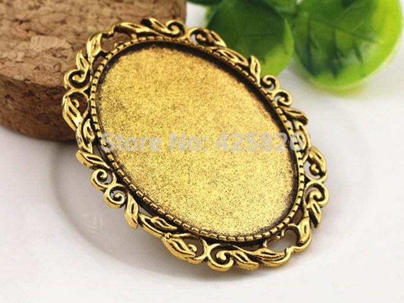 5pc 30x40mm Tamaño interior 4 colores Pin plateado Broche Perforado Estilo Base Ajuste Colgante Antique Gold