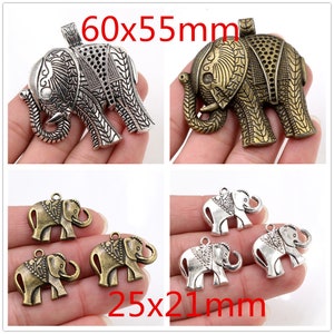 1/10/2/8/15pcs 60x55/25x21/13x12/45x40mm Antique Silver and Bronze Plated Elephant Handmade Charms Pendant:DIY for bracelet necklace image 2