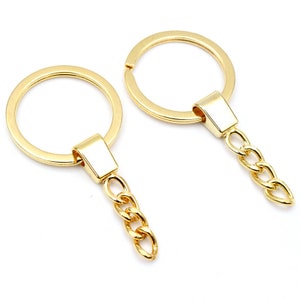 10pcs/lot Key Ring Taille de lanneau: 30mm Porte-clés Rhodium Bronze Gold Plaqué 50mm Long Round Split Keychain Keyrings Wholesale Gold