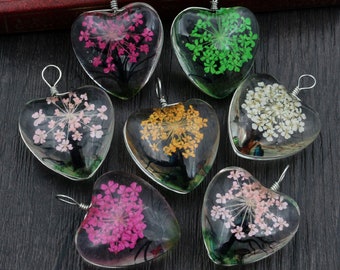 5pcs 33x26mm Hot sale Jewelry Crystal Heart Glass Real Dried Flower Heart Necklace Pendant Necklaces For Women