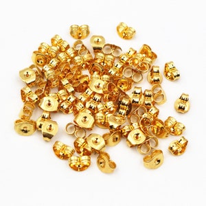 5x4/6X5mm 100pcs High Quality Stainless Steel Gold Plated Earring Back Plug Earring Settings Base Ear Studs Back Earring Stopper Wholesale Stainless Steel Gold