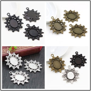 10pcs 13x18mm Inner Size Antique Silver and Bronze and Black Cameo Cabochon Base Setting Charms Pendant necklace findings image 3