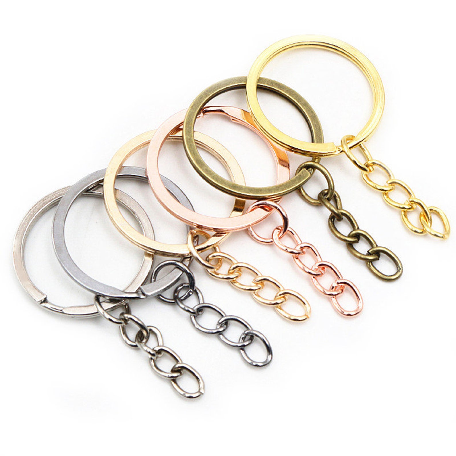 20pcs 25/28/30mm Key Ring Key Chain 7 Colors Plated 50mm Long Round ...