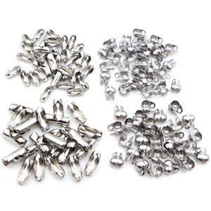 2-Styles 50/200pcs 1.5 2.0 2.4 3.0 mm Stainless Steel Ball Chain Connector Clasps End Beads Crimp For DIY Jewelry Making Finding Supplies