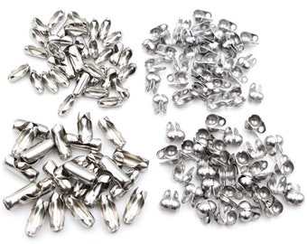 2-Styles 50/200pcs 1.5 2.0 2.4 3.0 mm Stainless Steel Ball Chain Connector Clasps End Beads Crimp For DIY Jewelry Making Finding Supplies