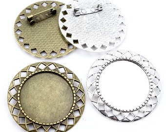 5 unids 25mm 30mm tamaño interior plata antigua y bronce antiguo broche perforado estilo cabujón base ajuste