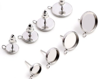 No Fade 6mm 8mm 10mm 12mm 20pcs Stainless Steel Vertical hanging Earring Studs,Earrings Blank/Base,Fit 6-12mm Glass Cabochons,Buttons