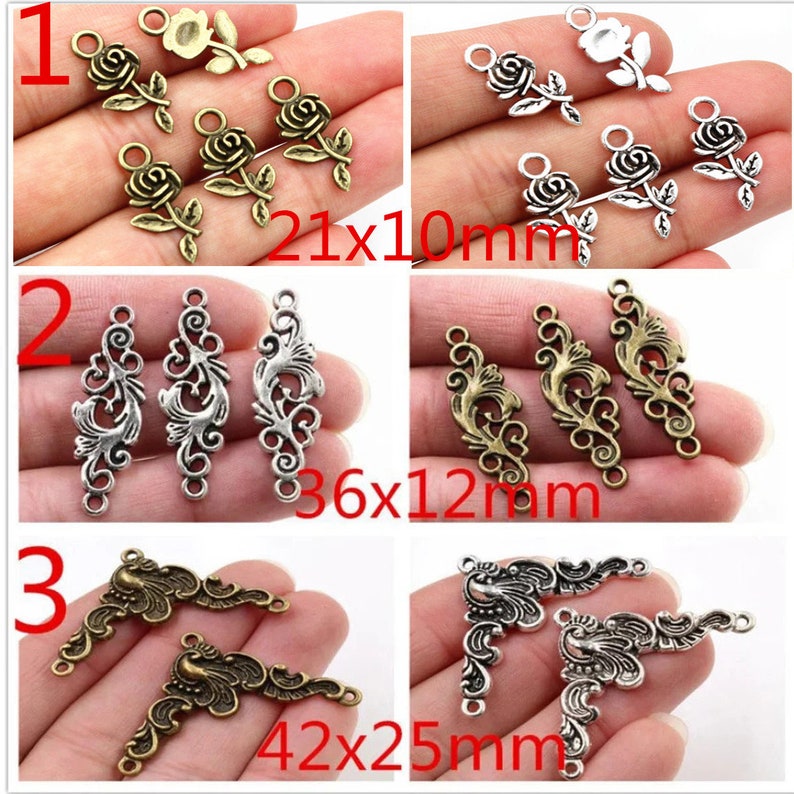 Antique Silver and Bronze Plated Flower Brid Style Charms Pendant Connector Handmade DIY Jewelry Making Supplies for bracelet necklace image 2