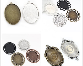5pcs 30x40mm Inner Size Bronze Antique Silver Plated Pendant Cabochon Blank Base Setting DIY Jewelry Making Accessories Findings