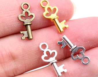 50pcs 17x7mm Antique Bronze/Gold/Silver Plated Key Handmade Charms Pendant DIY Jewelry Making Supplies for Bracelet Necklace